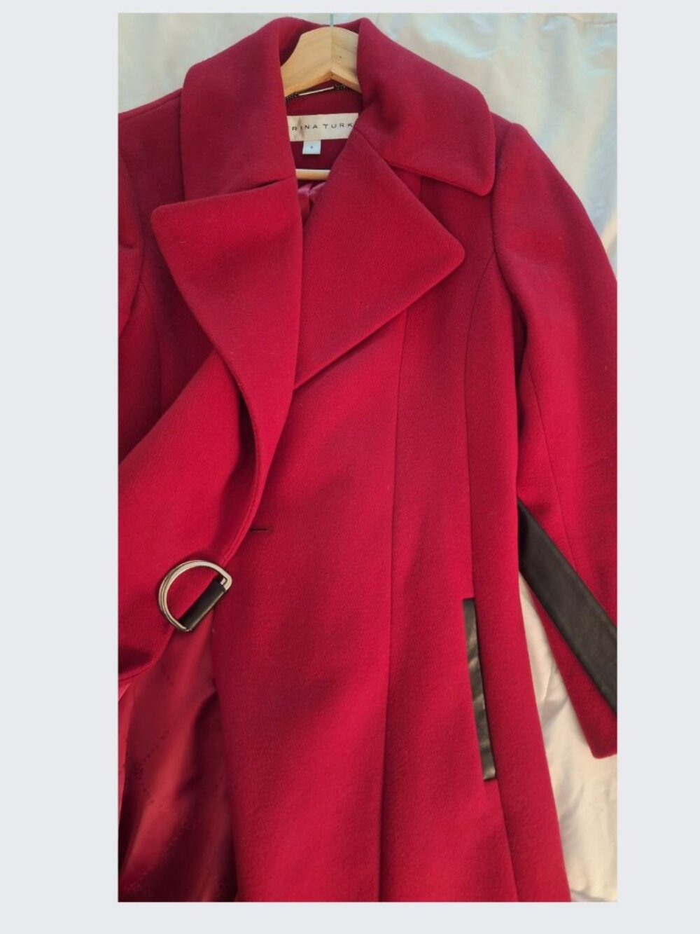 Trina Turk Red Lambswool Wrap Coat with Faux Leather Wrap Belt - Picture 3 of 3